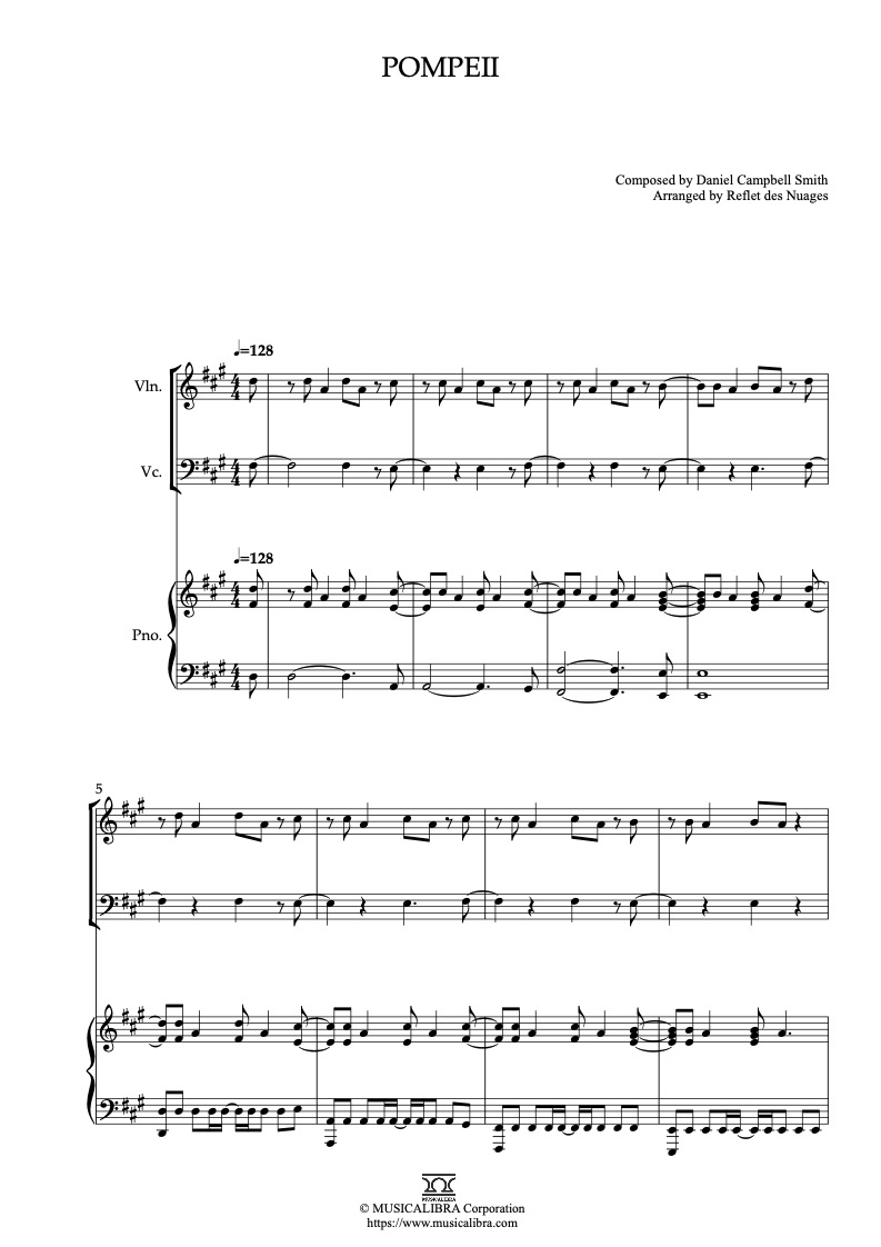 Bastille Pompeii 編曲楽譜 - ヴァイオリン、チェロ、ピアノトリオ