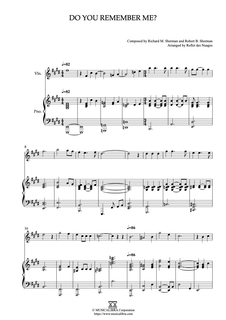 Snoopy, Come Home Do You Remember Me? 編曲楽譜 - ヴァイオリン、ピアノデュエット