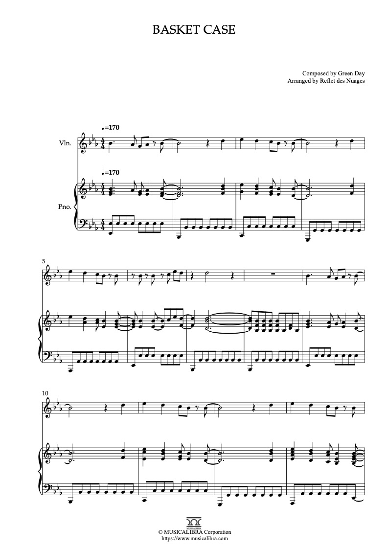 Green Day Basket Case 二重奏 乐谱 - 小提琴, 钢琴