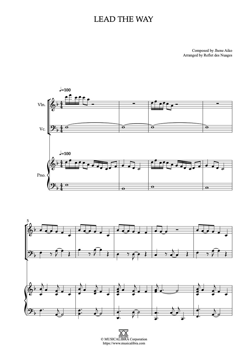 Sheet music of Genie in a Bottle arranged for violin, cello and piano trio chamber ensemble preview page 1