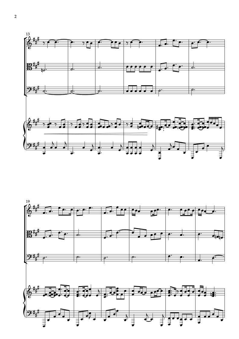 Sheet music of Encanto Waiting on a Miracle arranged for violin, viola, cello and piano quartet chamber ensemble preview page 2