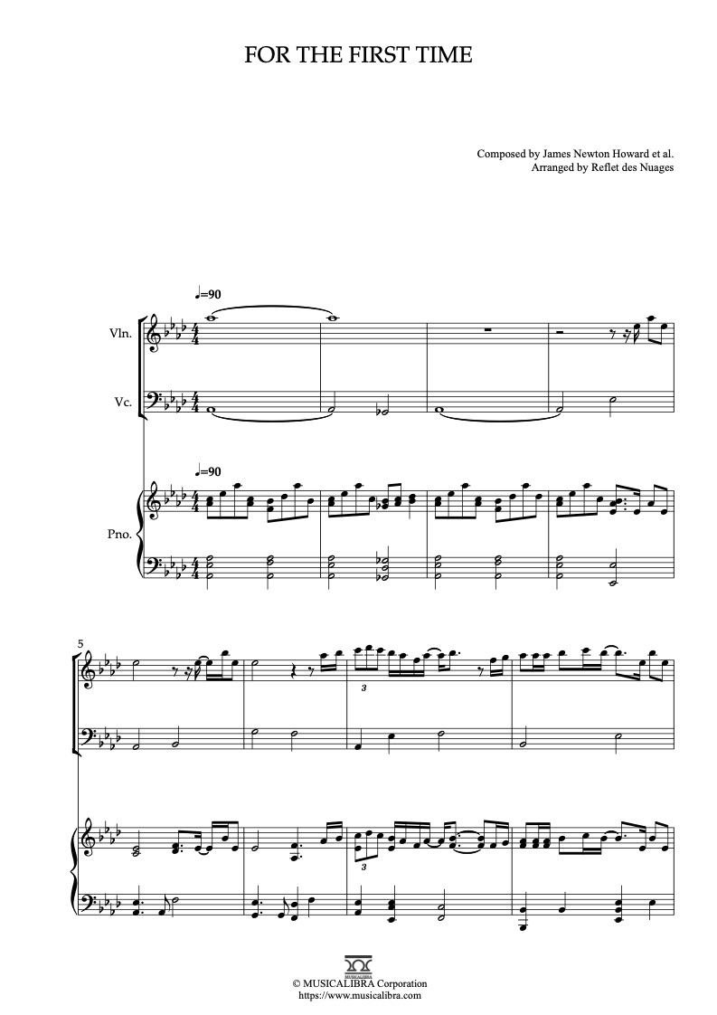 For the First Time(Kenny Loggins) From One Fine Day 三重奏 樂譜 - 小提琴, 大提琴, 鋼琴