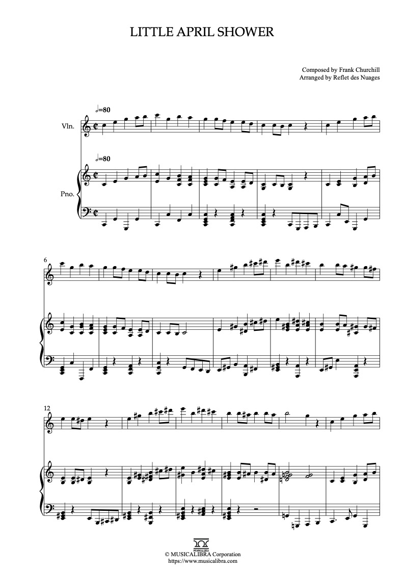 Partitura de Bambi Little April Shower arreglada para dueto de violín y piano