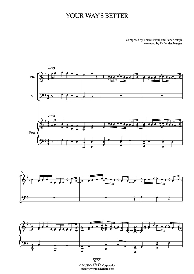 Sheet music of YOUR WAY'S BETTER arranged for violin, cello and piano trio chamber ensemble preview page 1
