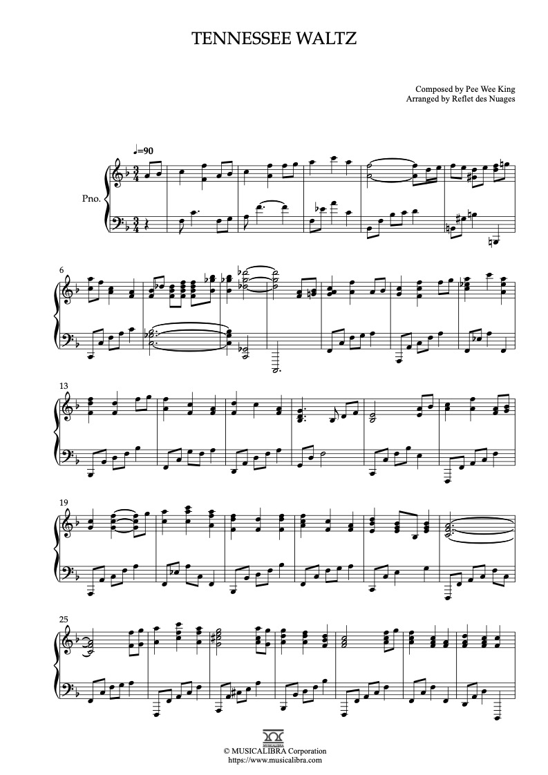 The Tennessee Waltz 钢琴 独奏 乐谱