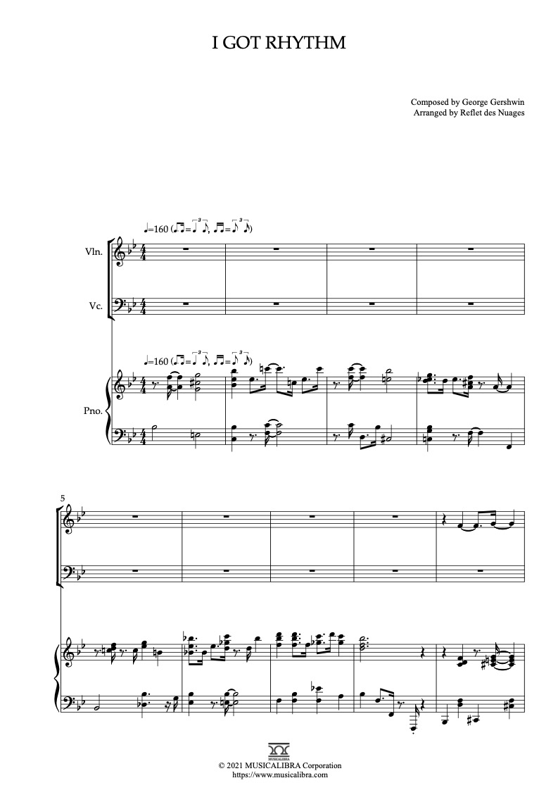 George Gershwin I Got Rhythm 바이올린, 첼로, 피아노 트리오 실내악 앙상블 편곡 악보