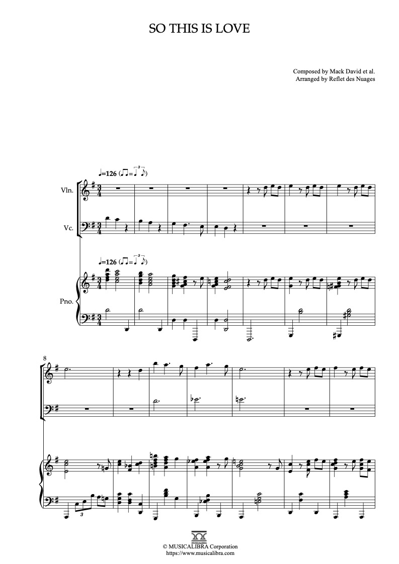 Cinderella Theme So This Is Love 三重奏 乐谱 - 小提琴, 大提琴, 钢琴
