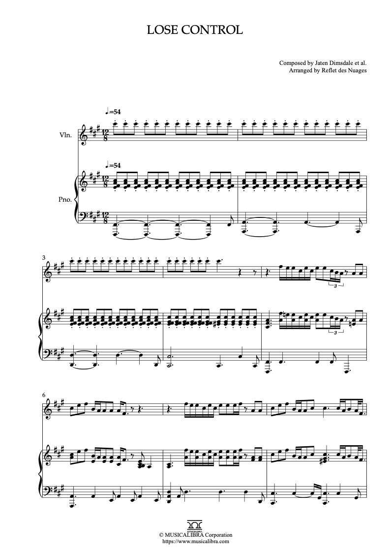 Sheet music of Teddy Swims Lose Controlabe arranged for violin and piano duet chamber ensemble preview page 1