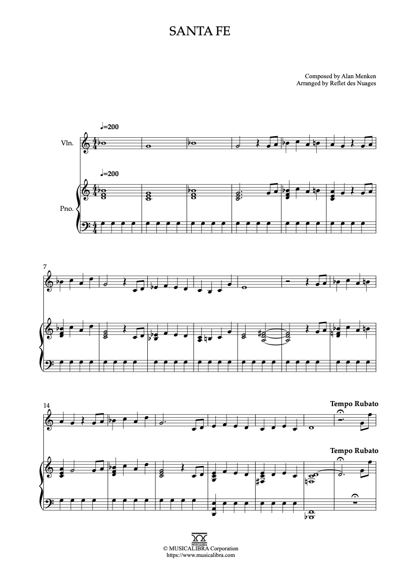 Sheet music of Invitation to Enchantment arranged for violin and piano duet preview page 1