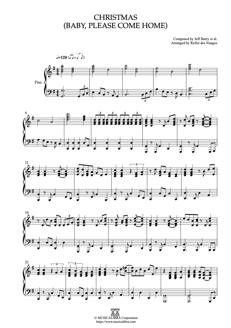 Sheet music of Jeff Barry Christmas(Baby, Please Come Home) arranged for piano solo preview page 1