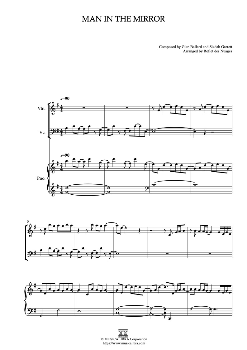 Michael Jackson Man in the Mirror 三重奏 乐谱 - 小提琴, 大提琴, 钢琴