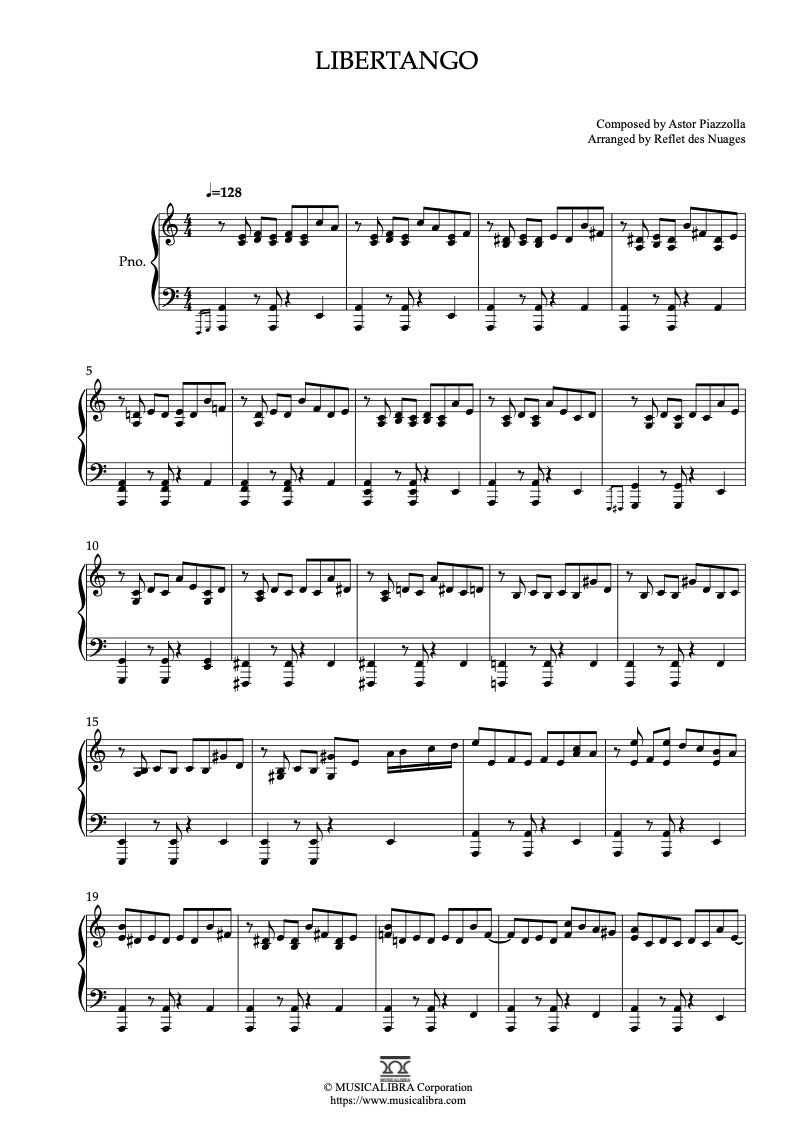 Piazzolla Libertango 钢琴 独奏 乐谱