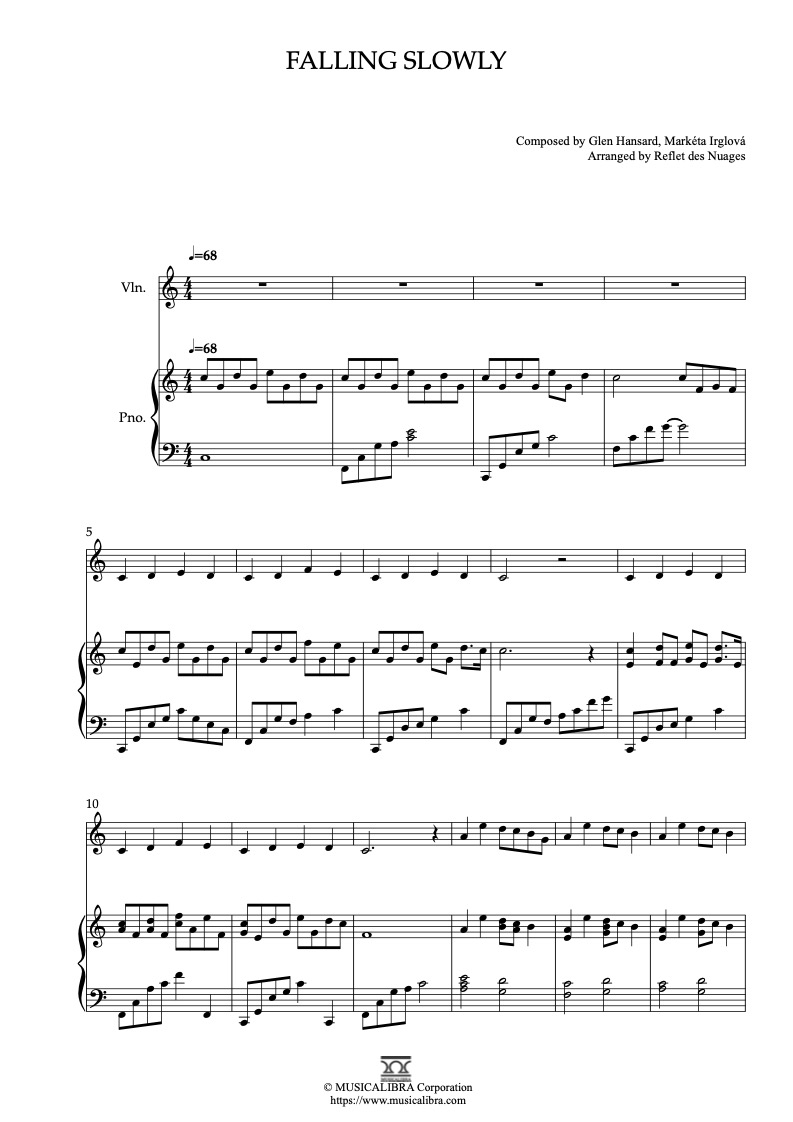 Falling Slowly 二重奏 乐谱 - 小提琴, 钢琴
