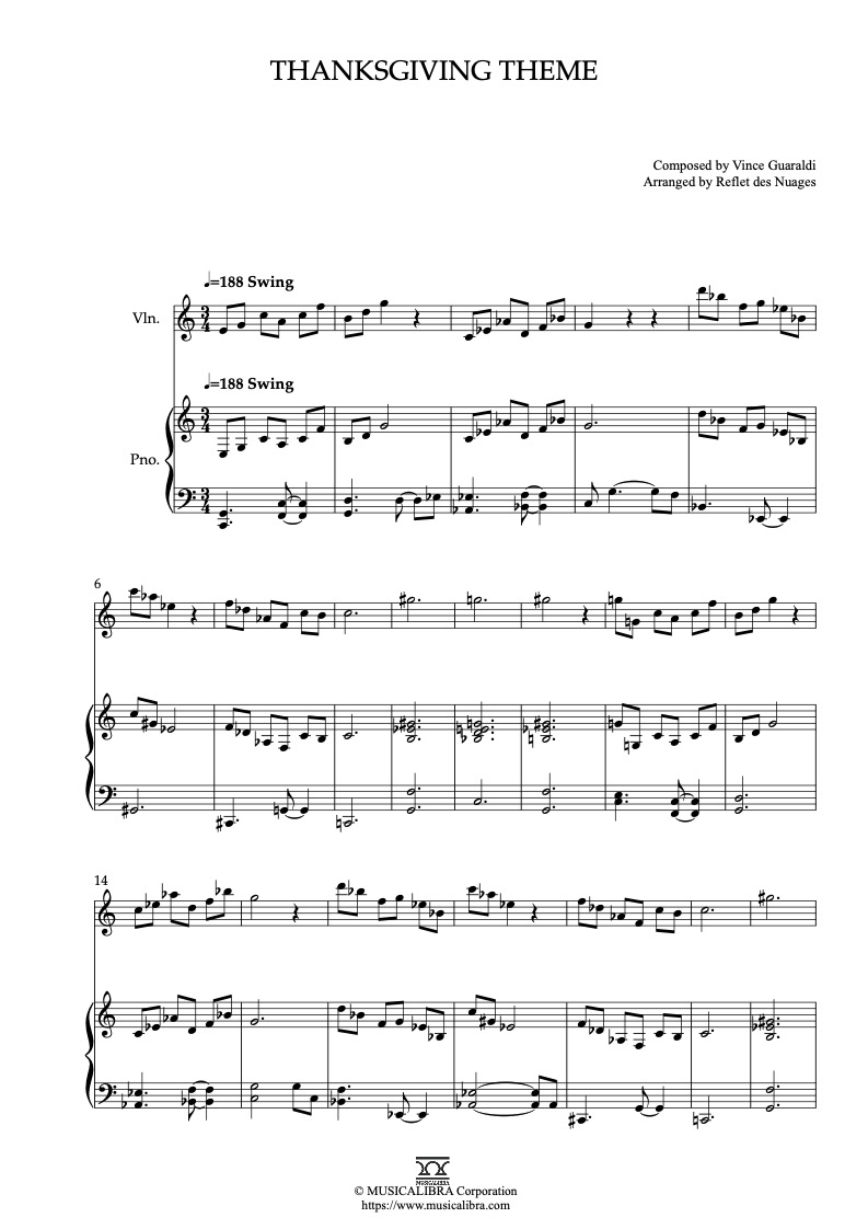 Partitura de Thanksgiving Theme arreglada para dueto de violín y piano