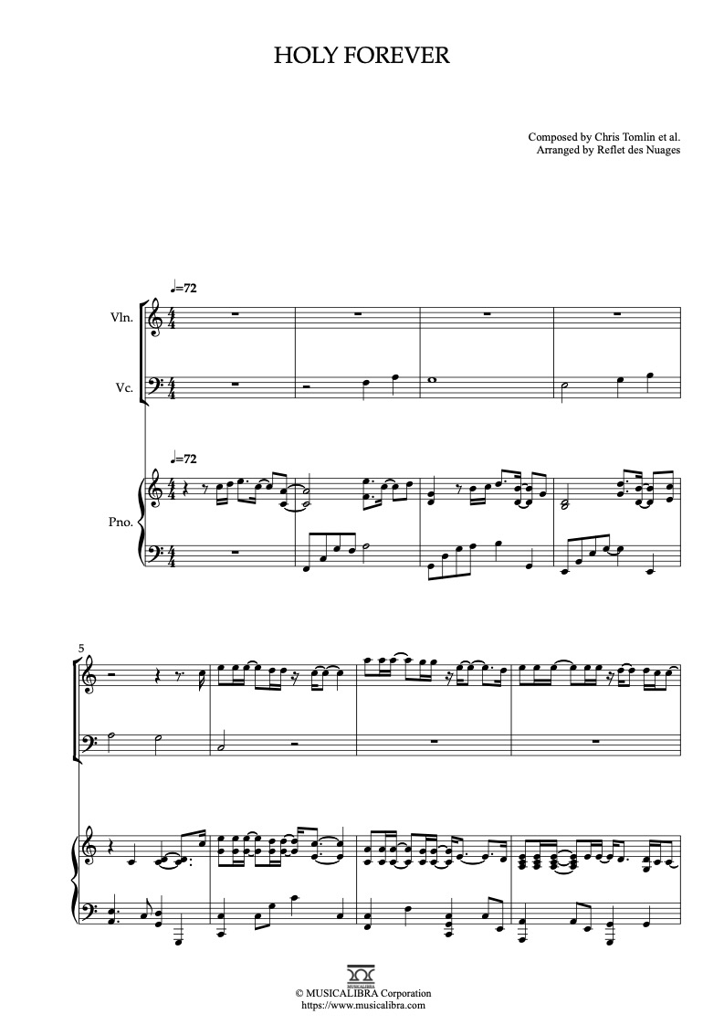 크리스 탐린 Holy Forever 바이올린 첼로 피아노 트리오 실내악 앙상블 편곡 악보