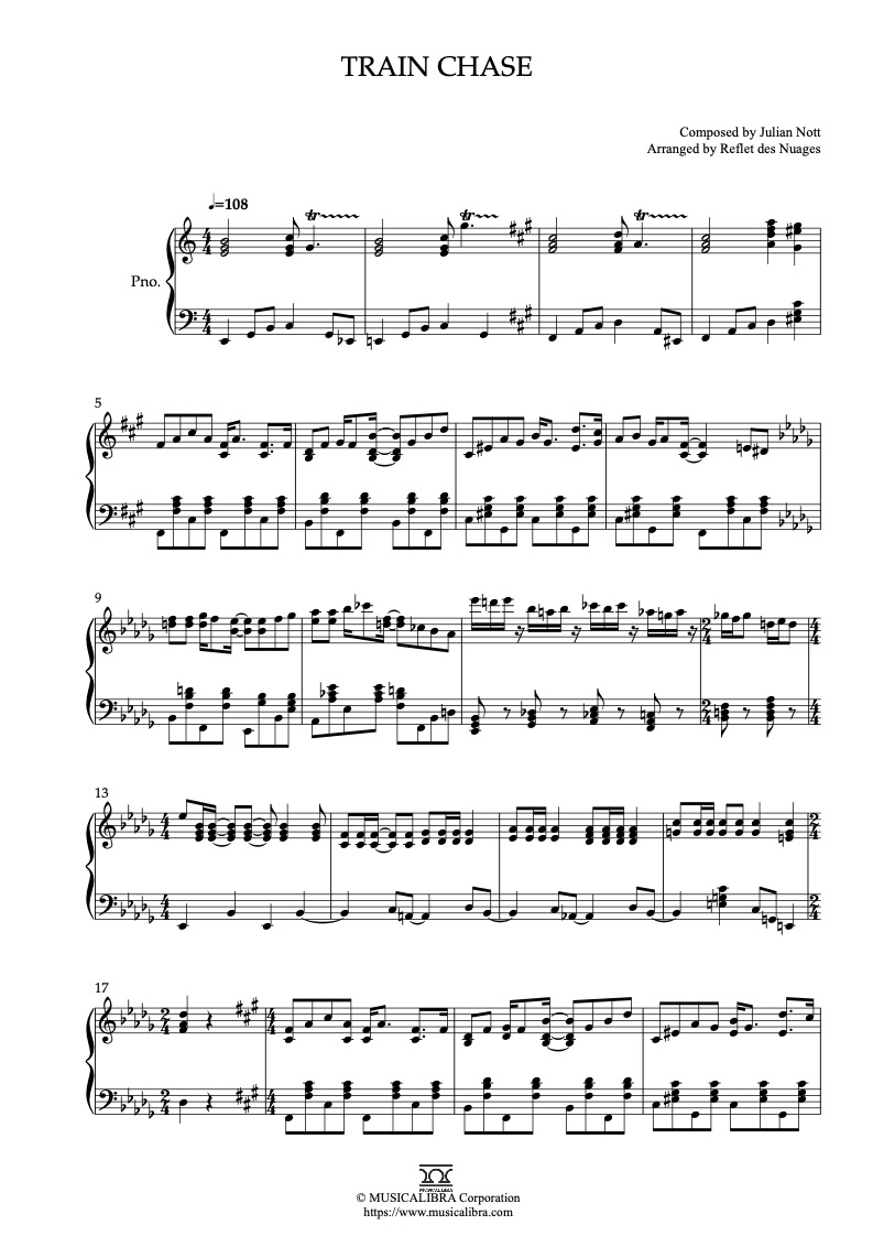 Partitura de The Wrong Trousers Train Chase arreglada para piano solo