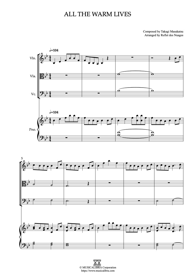 Sheet music of Por una cabeza arranged for violin, viola, cello and piano quartet chamber ensemble preview page 1