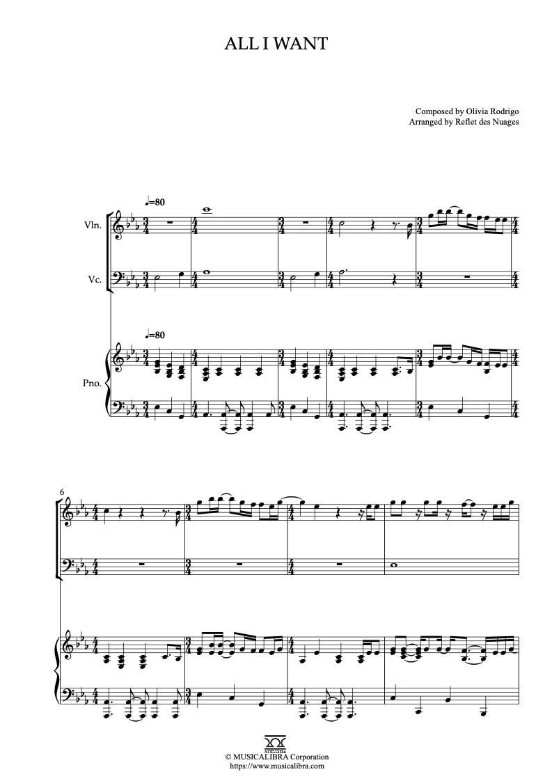 High School Musical All I Want 編曲楽譜 - ヴァイオリン、チェロ、ピアノトリオ