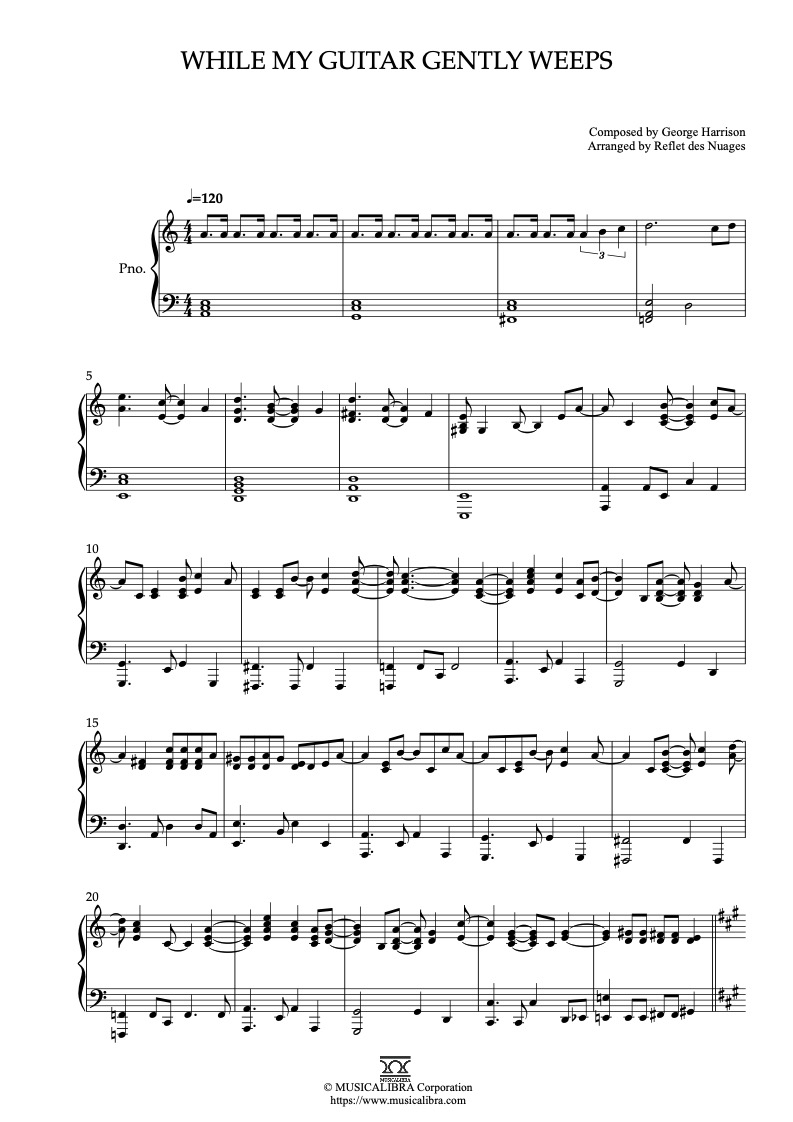Kubo and the Two Strings While My Guitar Gently Weeps ピアノソロ 編曲 楽譜