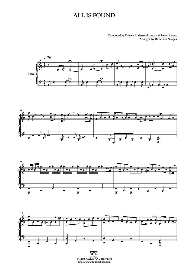 Frozen 2 All Is Found ピアノソロ 編曲 楽譜