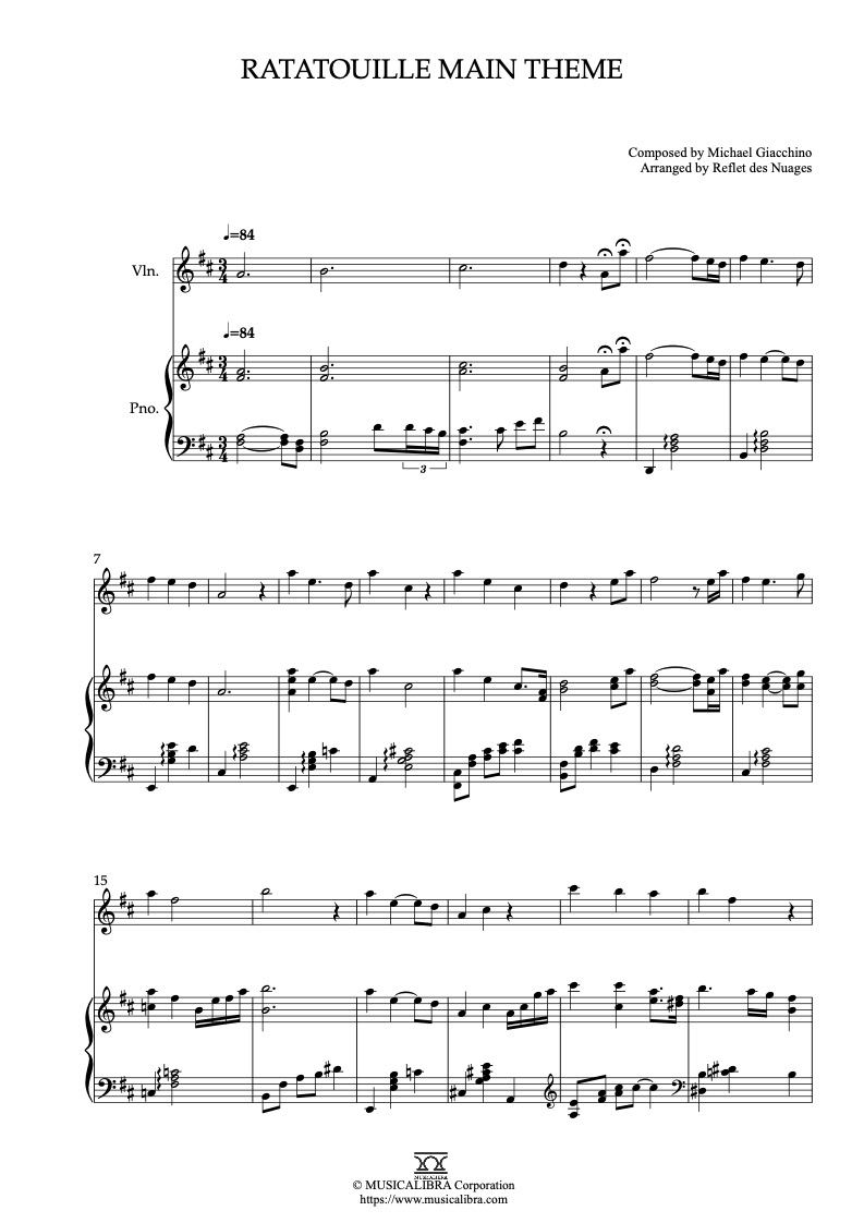 Ratatouille Main Theme 二重奏 乐谱 - 小提琴, 钢琴