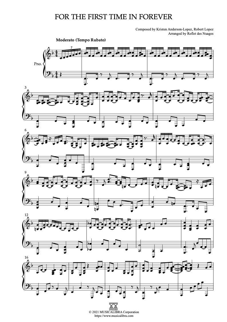 For the First Time in Forever 钢琴 独奏 乐谱
