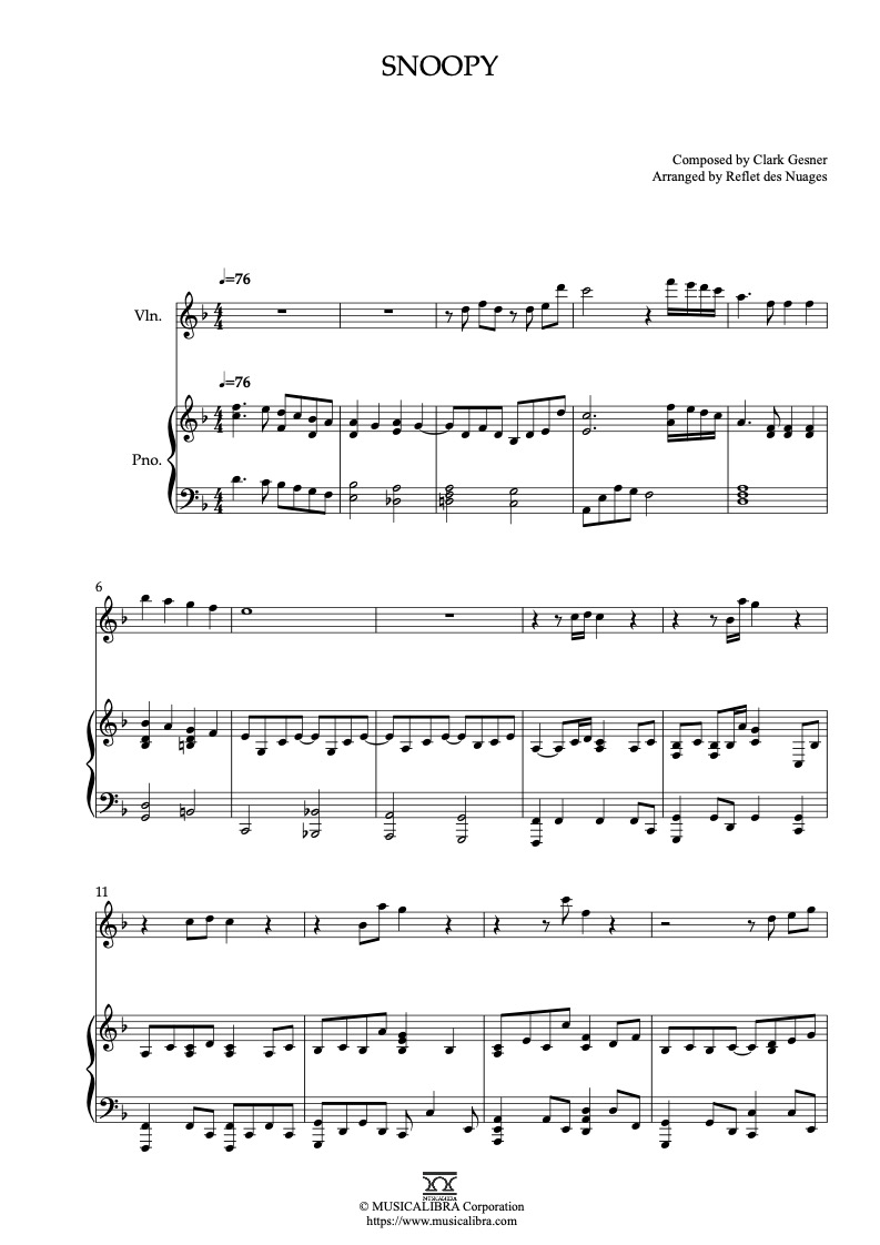Snoopy 編曲楽譜 - ヴァイオリン、ピアノデュエット