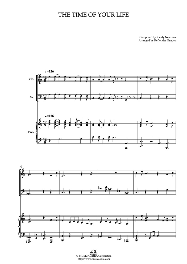 A Bug's Life The Time of Your Life 三重奏 乐谱 - 小提琴, 大提琴, 钢琴