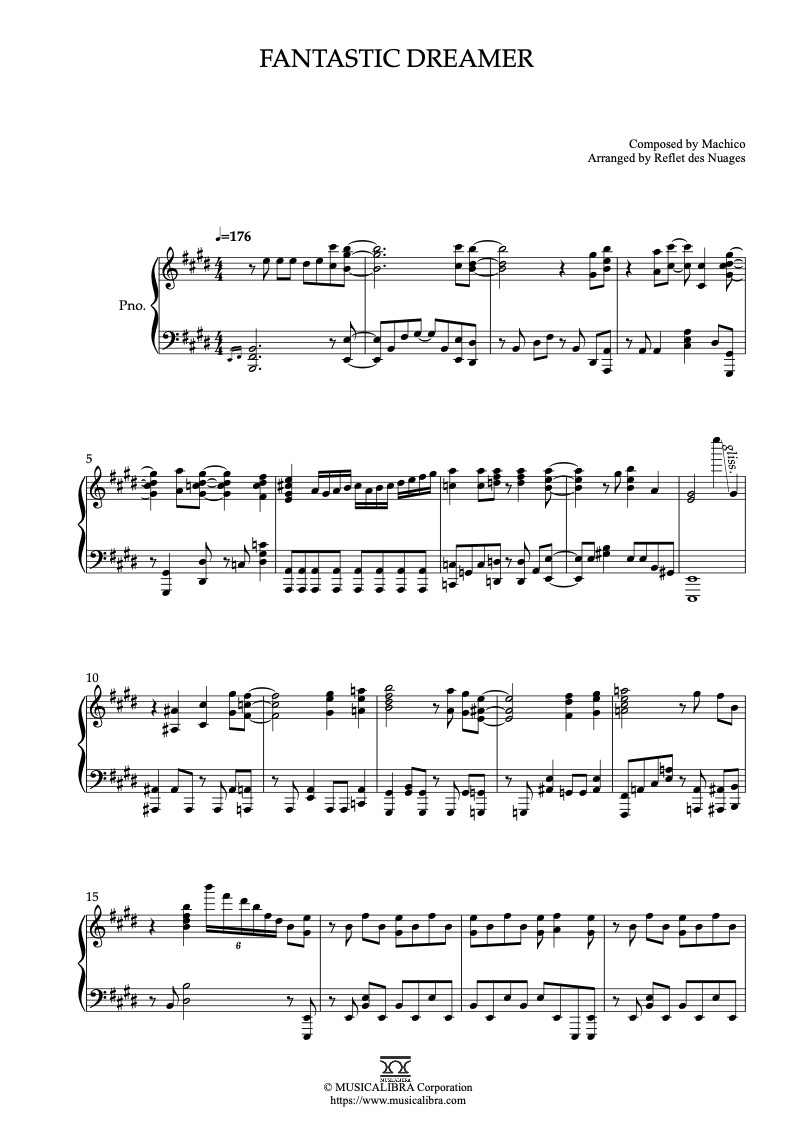 Sheet music of Konosuba Fantastic Dreamer arranged for piano solo preview page 1