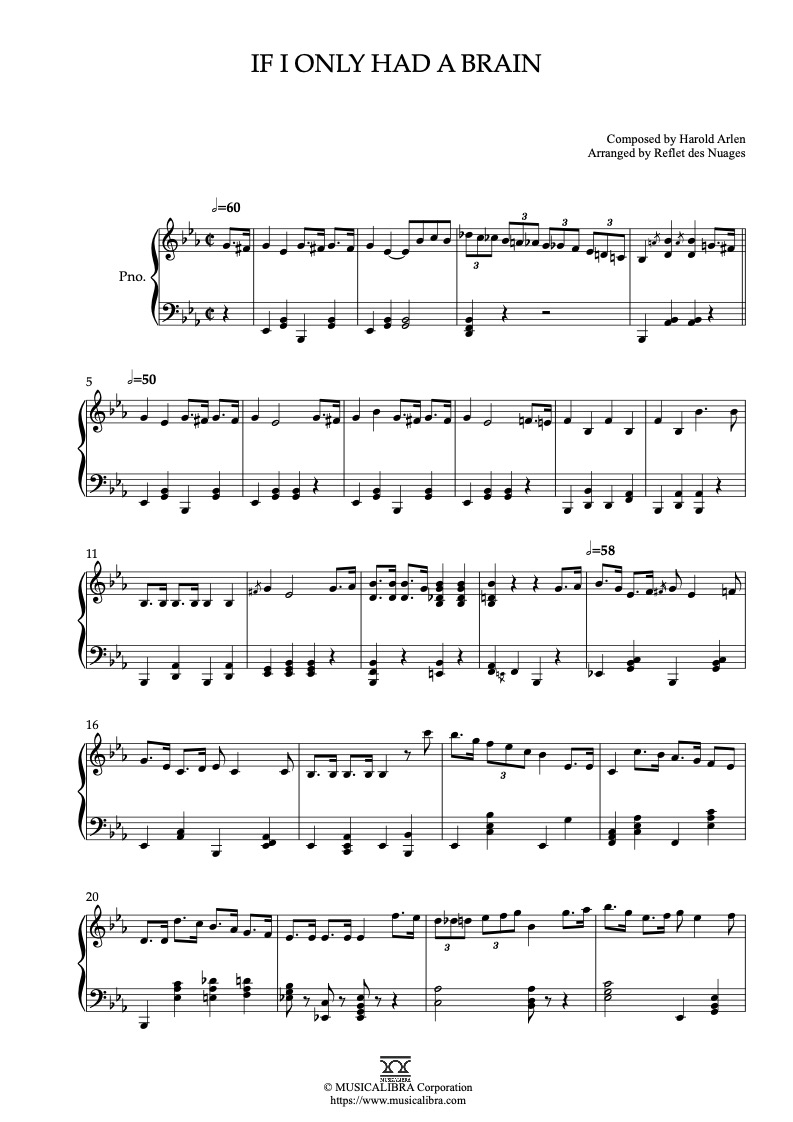 Sheet music of The Wizard of Oz If I Only Had a Brain arranged for piano solo preview page 1