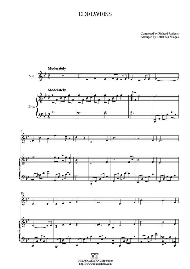 Edelweiss 二重奏 樂譜 - 小提琴, 鋼琴