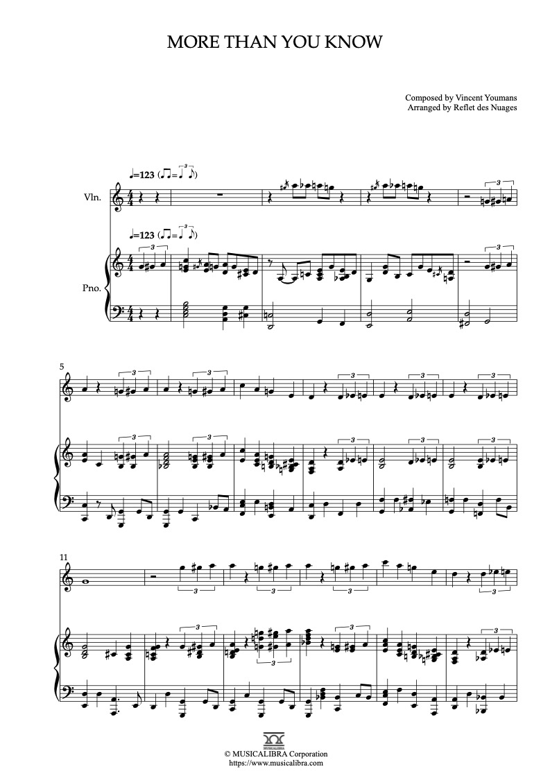 DUET SHEET MUSIC] More Than You Know - Violin and Piano Chamber