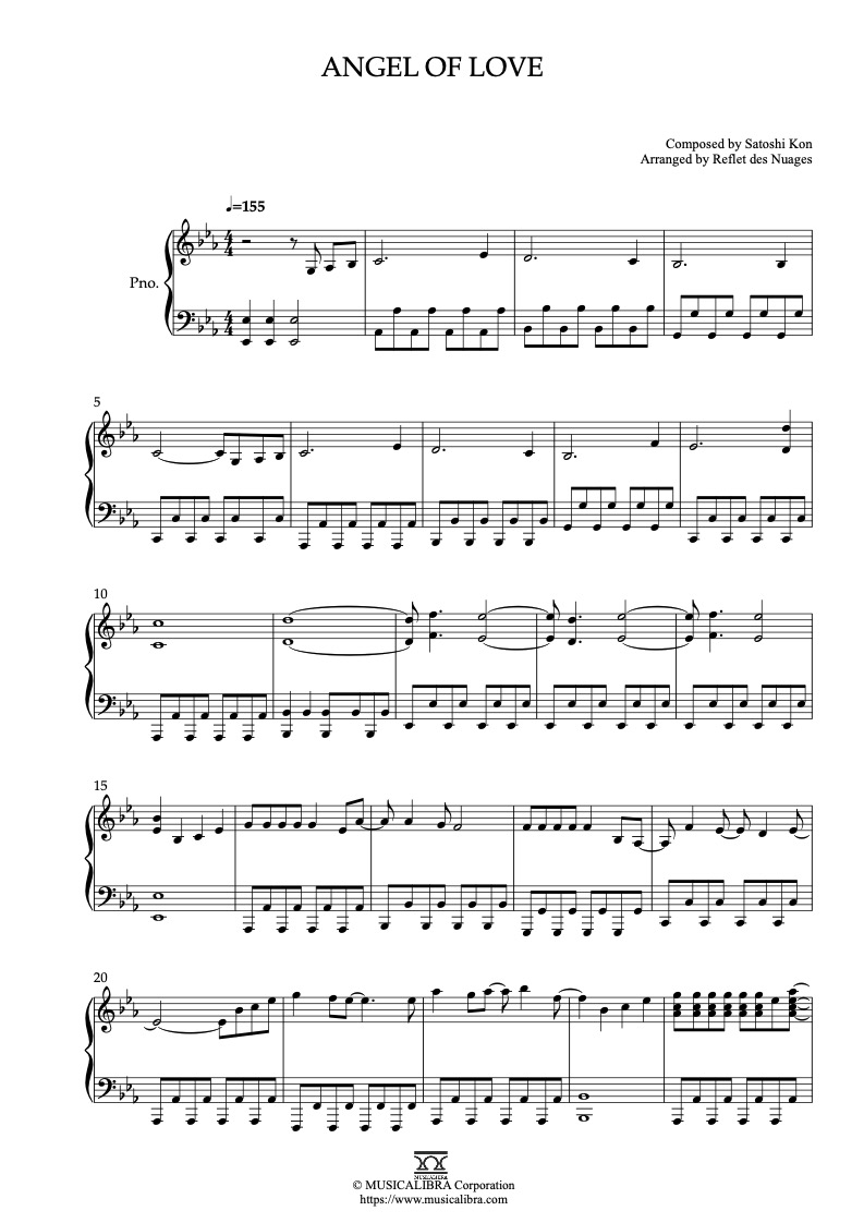 Sheet music of Perfect Blue Angel of Love arranged for piano solo preview page 1