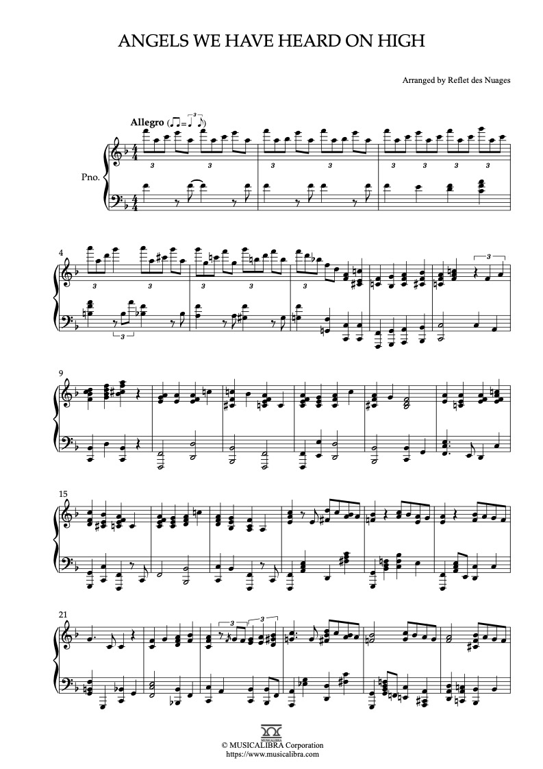 Sheet music of Angels We Have Heard on High arranged for piano solo preview page 1