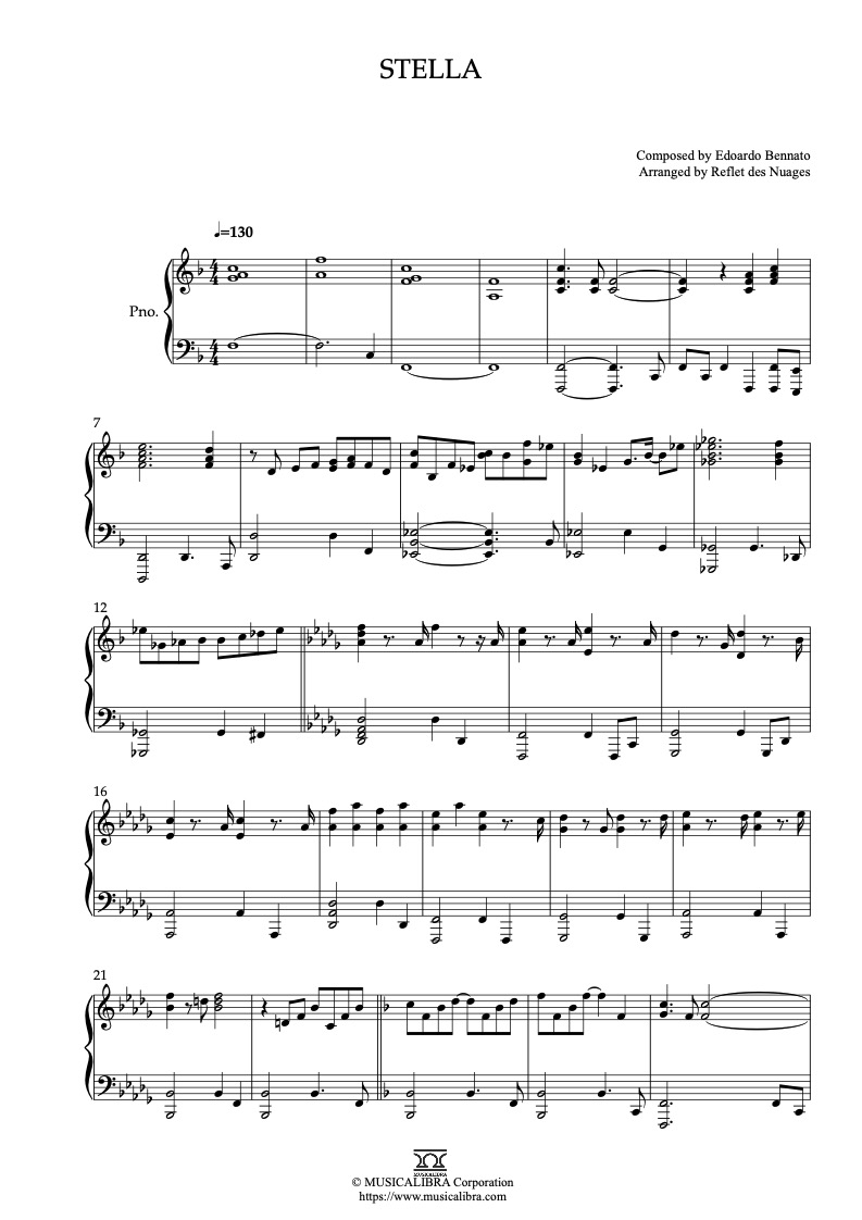 Partitura de Luciano Pavarotti Stella arreglada para piano solo