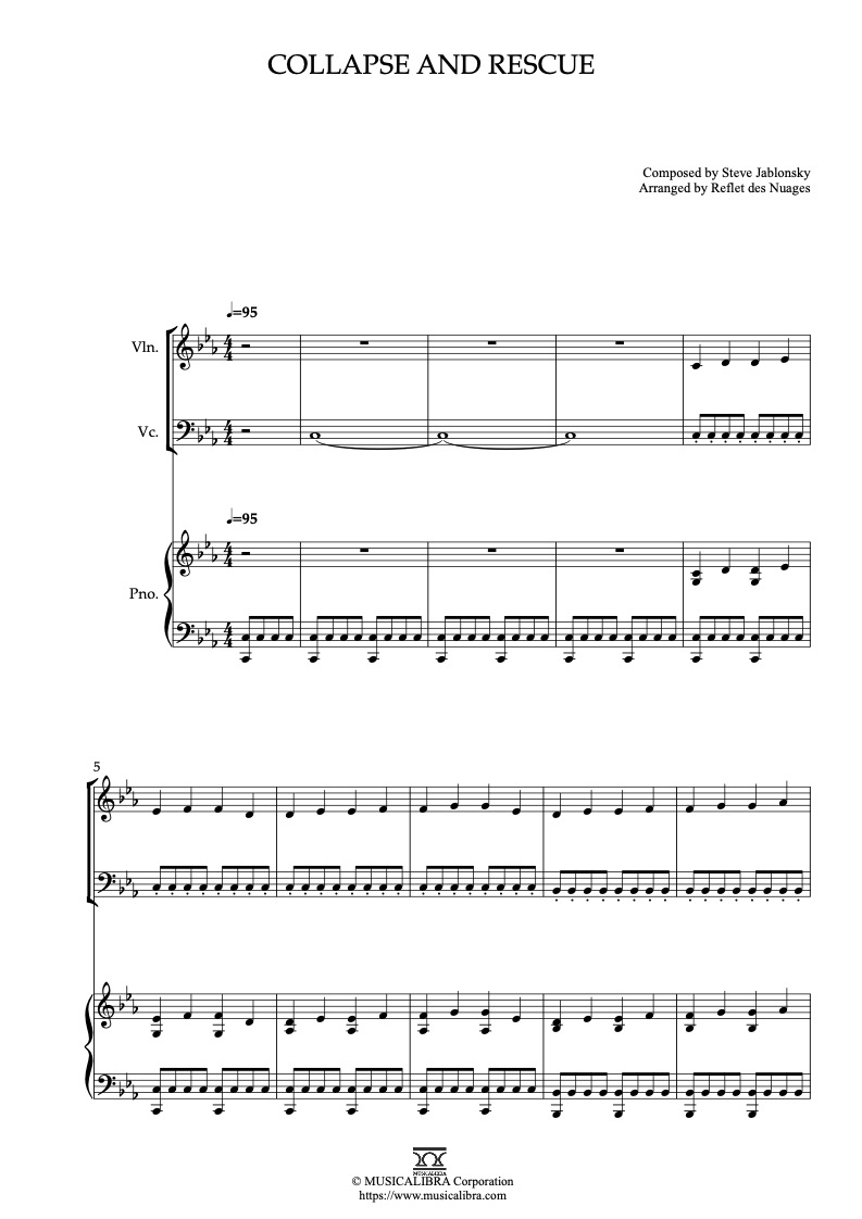 Partitura de Steamboy Collapse and Rescue arreglada para trío de violín, violonchelo y piano