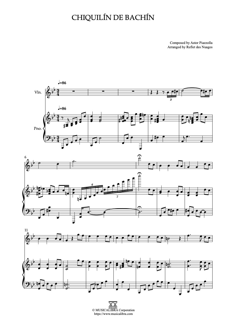 Astor Piazzolla Chiquilín de Bachín 二重奏 乐谱 - 小提琴, 钢琴