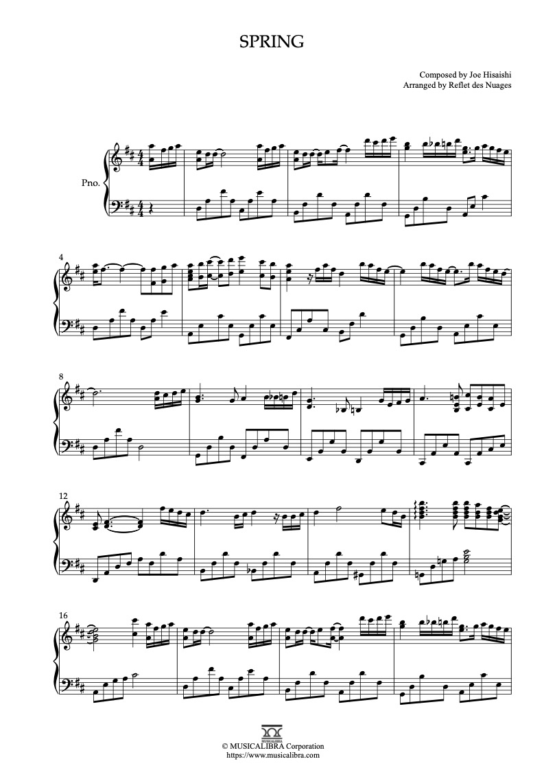 Joe Hisaishi Spring 钢琴 独奏 乐谱
