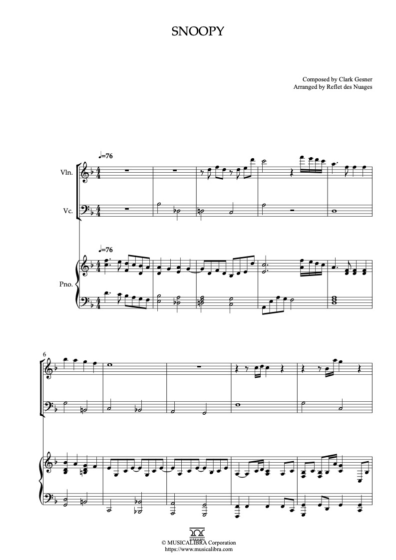 Sheet music of Somewhere in My Memory arranged for violin, cello and piano trio chamber ensemble preview page 1