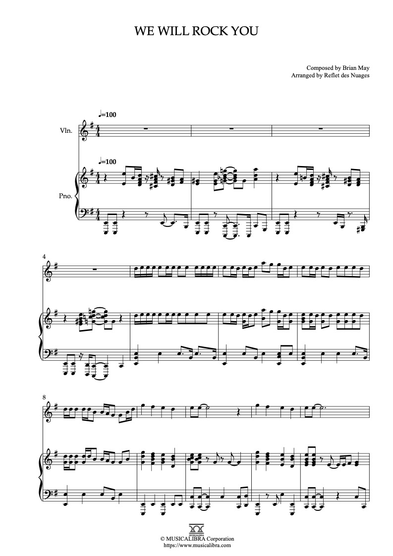 [DUET SHEET MUSIC] We Will Rock You - Violin and Piano Chamber Ensemble : Musicalibra