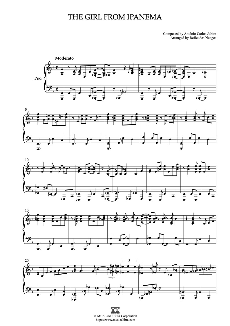 ipanema　楽譜作成 MIDI オーダー楽譜 耳コピ PDF PIANO SOLO 楽譜] The Girl From Ipanema ピアノ 編曲 楽譜