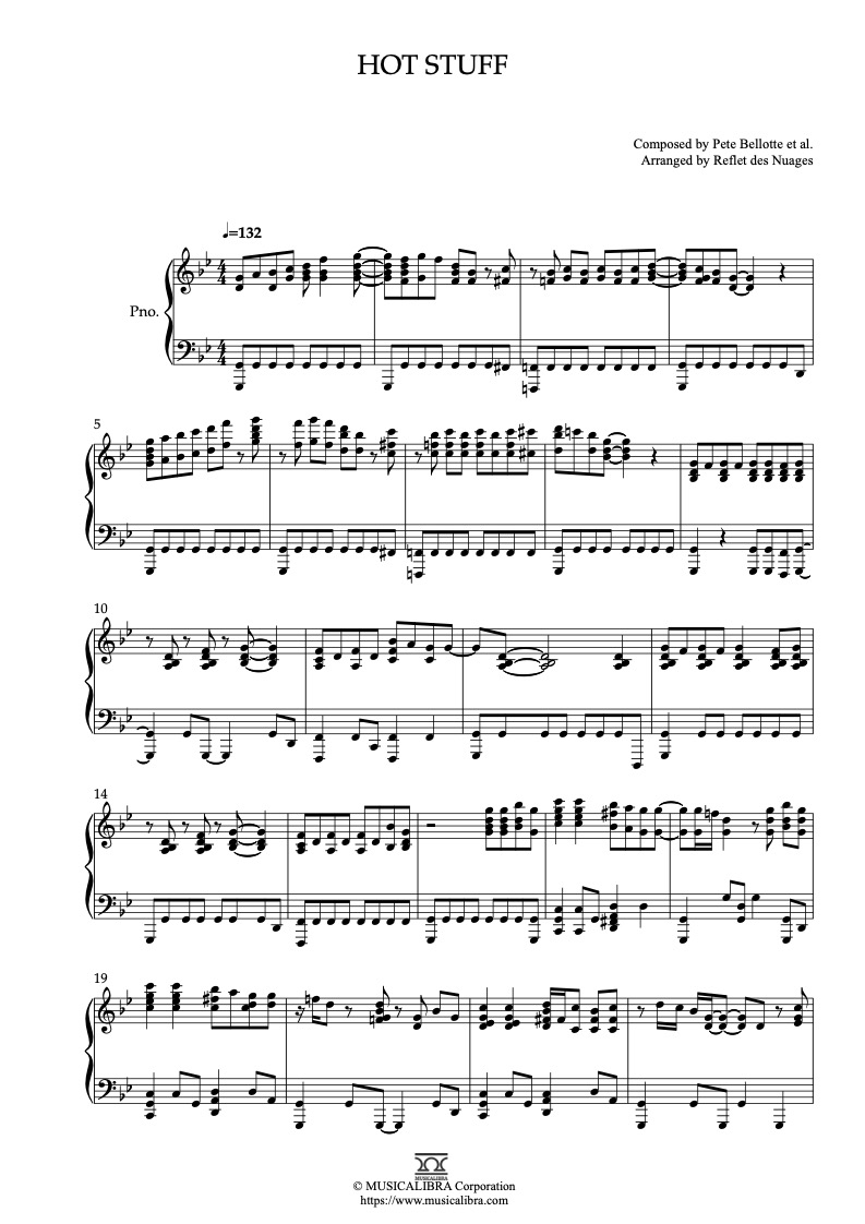 Partitura de Donna Summer Hot Stuff arreglada para piano solo