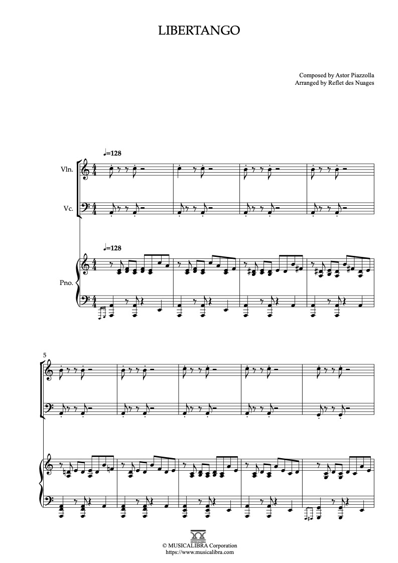 Piazzolla Libertango 三重奏 乐谱 - 小提琴, 大提琴, 钢琴
