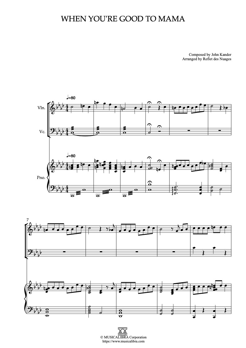 Sheet music of Chicago When You're Good to Mama arranged for violin, cello and piano trio chamber ensemble preview page 1