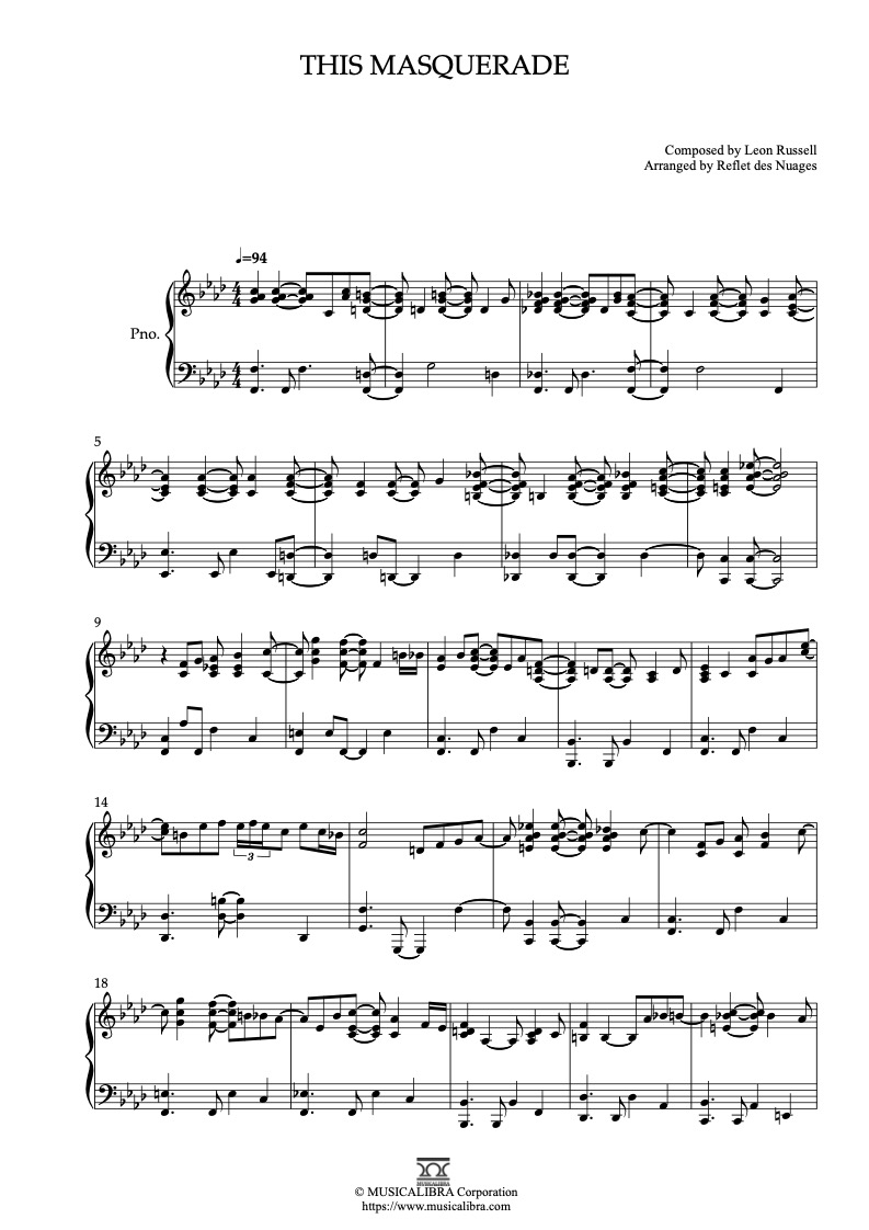 Partitura de George Benson This Masquerade arreglada para piano solo