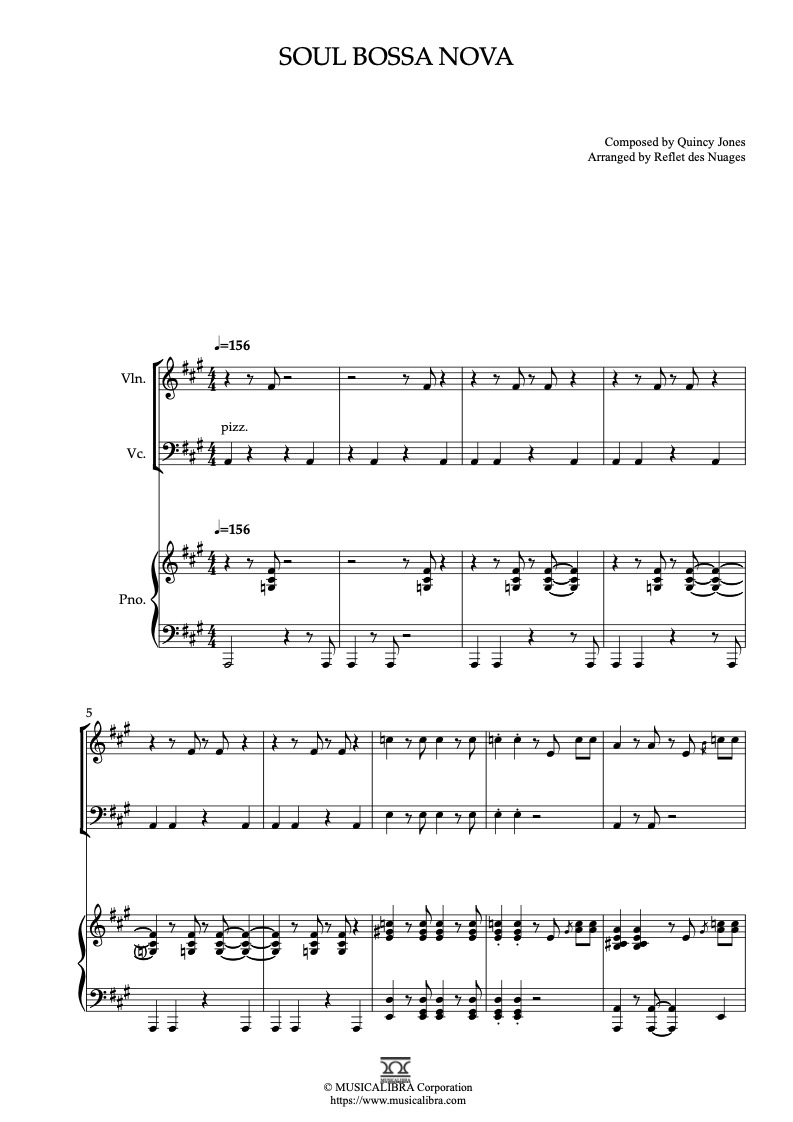 Austin Power Theme Soul Bossa Nova 三重奏 乐谱 - 小提琴, 大提琴, 钢琴