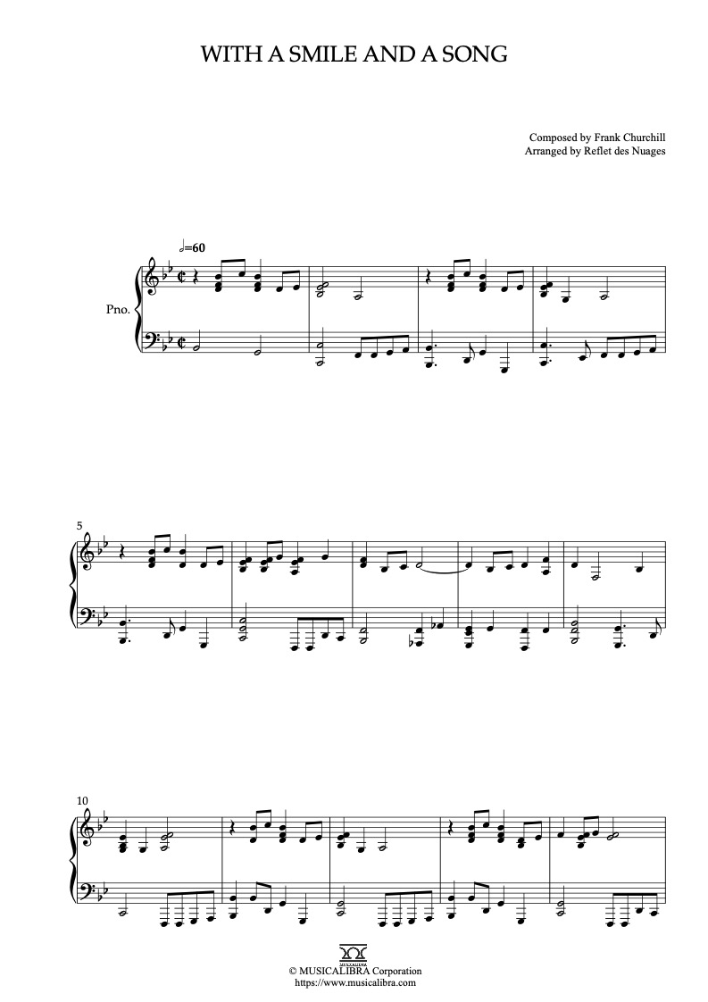 Partitura de Snow White and the Seven Dwarfs With a Smile and a Song arreglada para piano solo