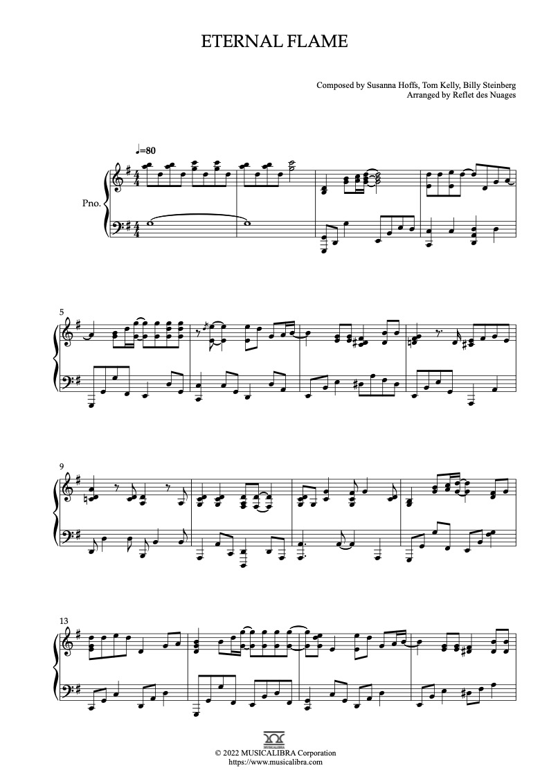 Sheet music of Bangles Eternal Flame arranged for piano solo preview page 1