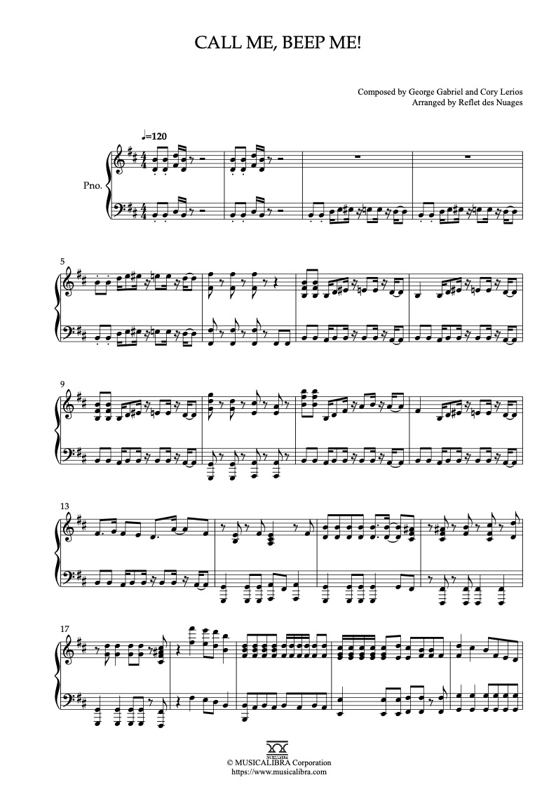 Sheet music of Kim Possible Call Me, Beep Me! arranged for piano solo preview page 1