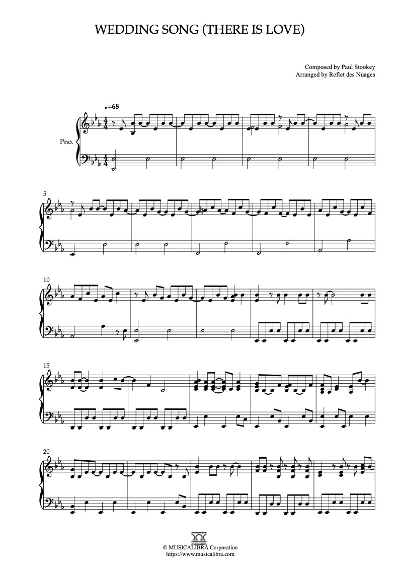 Partitura de Paul Stookey Wedding Song(There Is Love) arreglada para piano solo